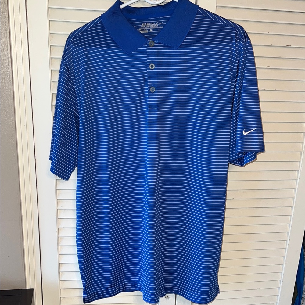 Nike Men's Polo Shirt in Blue and White Stripes